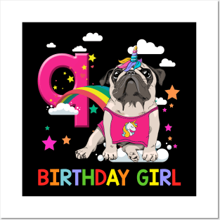 Pug Birthday - 9 Years Old Unicorn Pugicorn Party Posters and Art